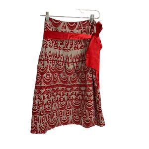 Sherry Taylor art to wear abstract print pleated a-line skirt red sash size M